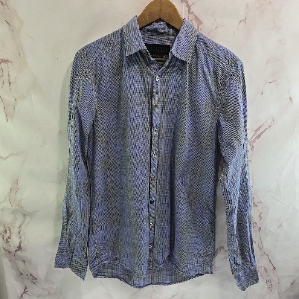 Quinn Shirt Mens Small Black Blue Button Up Plaid Long Sleeve Lightweight